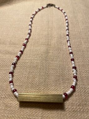 Beaded Bar Necklace in White and Red - Women Jewelry 17”